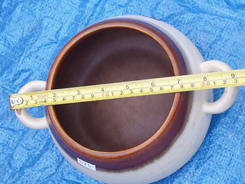 Listing 17 of 18 for Vintage Cute Stoneware Pot with Lid & Handles ( Hand made)