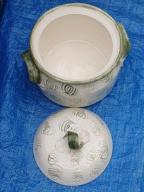 Listing 2 of 13 for Cute Stoneware Pot with Lid & Handles ( Hand made)