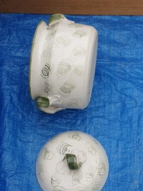 Listing 3 of 13 for Cute Stoneware Pot with Lid & Handles ( Hand made)