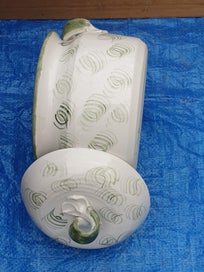 Listing 4 of 13 for Cute Stoneware Pot with Lid & Handles ( Hand made)