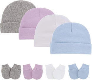 Listing 2 of 5 for 8PCS Newborn Baby Hats and Mittens Set Gloves Beanies No Scratch Mittens Warm