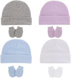 Listing 3 of 5 for 8PCS Newborn Baby Hats and Mittens Set Gloves Beanies No Scratch Mittens Warm