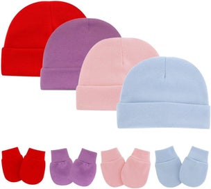 Listing 2 of 5 for 8PCS Newborn Baby Hats and Mittens Set Gloves Beanies No Scratch Mittens Warm