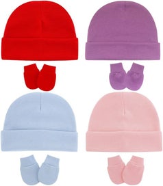 Listing 3 of 5 for 8PCS Newborn Baby Hats and Mittens Set Gloves Beanies No Scratch Mittens Warm