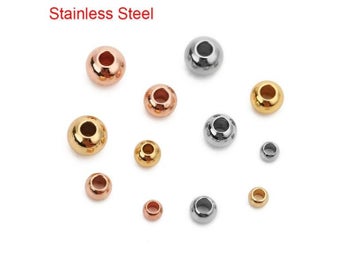 Listing 6 of 10 for 20/50pcs Round Stainless Steel Spacer Beads For Jewelry Making