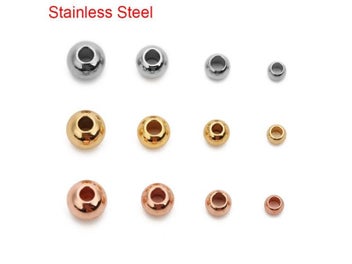 Listing 3 of 10 for 20/50pcs Round Stainless Steel Spacer Beads For Jewelry Making
