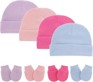 Listing 2 of 5 for 8PCS Newborn Baby Hats and Mittens Set Gloves Beanies No Scratch Mittens Warm