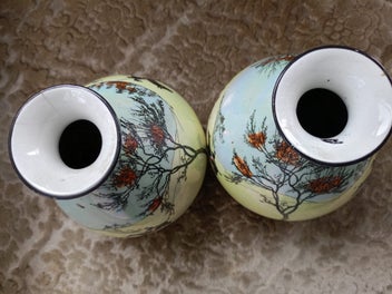 Listing 3 of 9 for Rare PAIR 20s 30s BURLEIGH Hounds & Hunting Round LUSTRE VASES