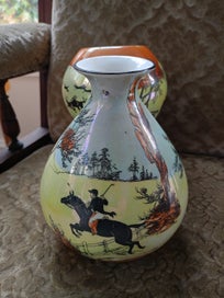Listing 5 of 9 for Rare PAIR 20s 30s BURLEIGH Hounds & Hunting Round LUSTRE VASES