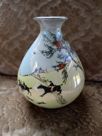 Listing 6 of 9 for Rare PAIR 20s 30s BURLEIGH Hounds & Hunting Round LUSTRE VASES