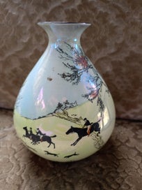 Listing 8 of 9 for Rare PAIR 20s 30s BURLEIGH Hounds & Hunting Round LUSTRE VASES