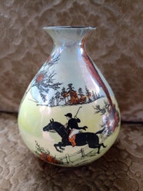 Listing 9 of 9 for Rare PAIR 20s 30s BURLEIGH Hounds & Hunting Round LUSTRE VASES