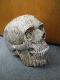 Listing 4 of 8 for SH 1855 - Large Hand Carved Wooden Skull - carved bone teeth