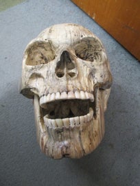 Listing 6 of 8 for SH 1855 - Large Hand Carved Wooden Skull - carved bone teeth