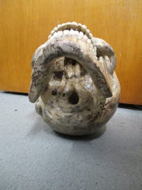 Listing 7 of 8 for SH 1855 - Large Hand Carved Wooden Skull - carved bone teeth