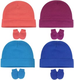 Listing 3 of 5 for 8PCS Newborn Baby Hats and Mittens Set Gloves Beanies No Scratch Mittens Warm