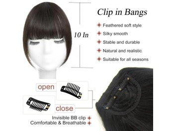 Listing 3 of 9 for Clip In Wispy Bangs Hair Extensions For Women Natural Black