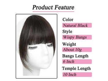 Listing 4 of 9 for Clip In Wispy Bangs Hair Extensions For Women Natural Black