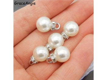 Listing 6 of 10 for 50pcs Imitation Pearl Bracelet Spacer Beads With Crown Pendant Charm