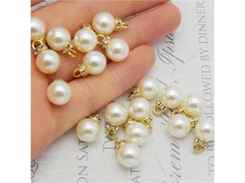 Listing 8 of 10 for 50pcs Imitation Pearl Bracelet Spacer Beads With Crown Pendant Charm