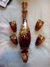 Listing 4 of 9 for Antique MURANO Ruby Red Glass Decanter Set