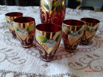 Listing 5 of 9 for Antique MURANO Ruby Red Glass Decanter Set