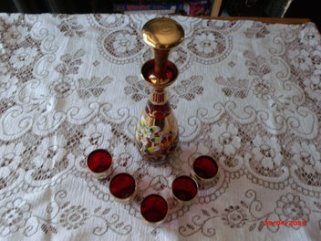 Listing 2 of 9 for Antique MURANO Ruby Red Glass Decanter Set