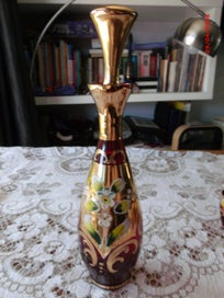 Listing 9 of 9 for Antique MURANO Ruby Red Glass Decanter Set