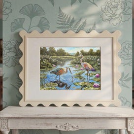 Listing 2 of 5 for A3 Blue Heron Art Print, Birds in Lily Pond Wall Art, Vintage Lake House Decor