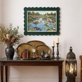 Listing 3 of 5 for A3 Blue Heron Art Print, Birds in Lily Pond Wall Art, Vintage Lake House Decor