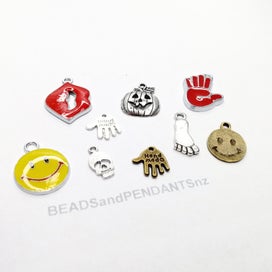 Listing 1 of 3 for HAND & FACE CHARMS Handmade, Smiley Face, Lips, Foot, Skull (per bag)