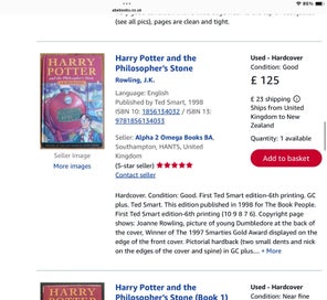 Listing 10 of 10 for Harry Potter; Philosopher’s Stone, Hardcover #3 Print, GB.