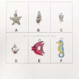 Listing 2 of 4 for SEA CREATURE CHARMS Dolphin, Seahorse, Fish, Shell, Starfish, Mermaid, Octopus