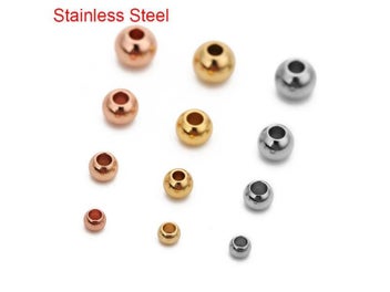 Listing 8 of 10 for 20/50pcs Round Stainless Steel Spacer Beads For Jewelry Making