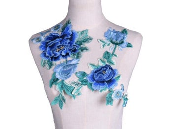 Listing 4 of 9 for 2Pcs Set Rose Flower Embroidery Patches For Clothes