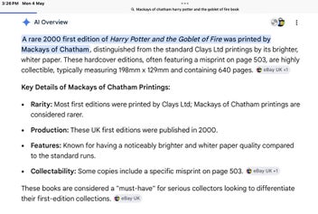 Listing 8 of 11 for Harry Potter, Goblet of Fire, 1st Ed, Ultra Rare Mackays of Chatham Hardcover.