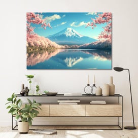 Listing 3 of 3 for Framed $1 RESERVE 1 Panel Canvas Art Print - Mount Fuji in Cherry Blossom Spring
