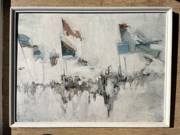 Listing 1 of 3 for “Mew with flags” by Betty Clegg (1926 - 2009). Acrylic abstract