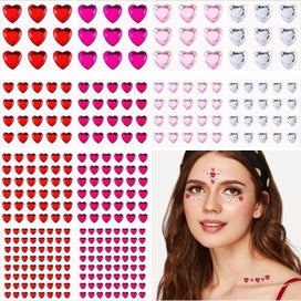 Listing 1 of 7 for 12 Sheet Heart Gem Stickers, 4 Color Flat Back Self Adhesive Heart Rhinesto