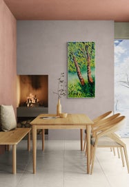 Listing 10 of 17 for 100 x 50 cm oil Painting original The Sunlit Whisper of Birches