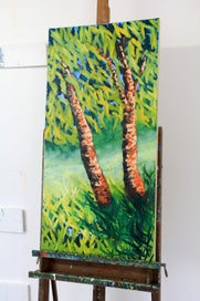 Listing 12 of 17 for 100 x 50 cm oil Painting original The Sunlit Whisper of Birches