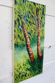 Listing 7 of 17 for 100 x 50 cm oil Painting original The Sunlit Whisper of Birches