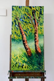 Listing 15 of 17 for 100 x 50 cm oil Painting original The Sunlit Whisper of Birches