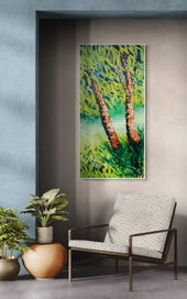 Listing 14 of 17 for 100 x 50 cm oil Painting original The Sunlit Whisper of Birches