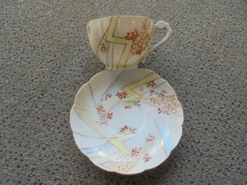 Listing 2 of 9 for Antique eggshell china duo - lightning bolt pattern