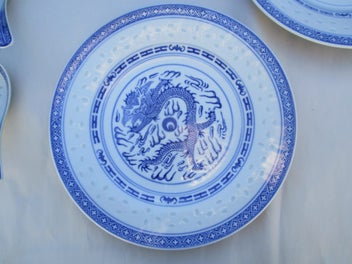 Listing 2 of 8 for COLLECTION OF CHINESE BLUE AND WHITE DRAGON CHINA PLATES BOWLS AND SPOONS
