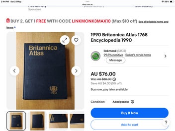 Listing 8 of 9 for Brittanica Atlas 1768/1990; Like New.