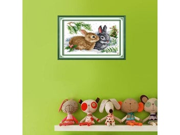 Listing 1 of 8 for Lucky Rabbits Handmade Cross Stitch DMC 11CT 14CT Cross Stitch Set Chinese