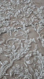 Listing 4 of 10 for Luxury Beaded Bridal Lace Fabric – 8m Ivory Embroidered Tulle