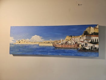 Listing 2 of 2 for 'ORIGINAL' Oil Painting - Mediterranean Scene/Red Boat